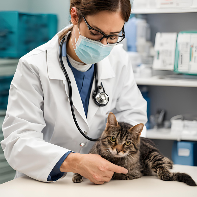 A veterinarian performing a health check-up on a shelter cat.
