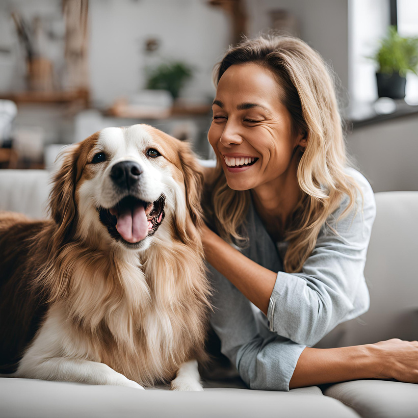 An owner and pet sharing a special moment.
