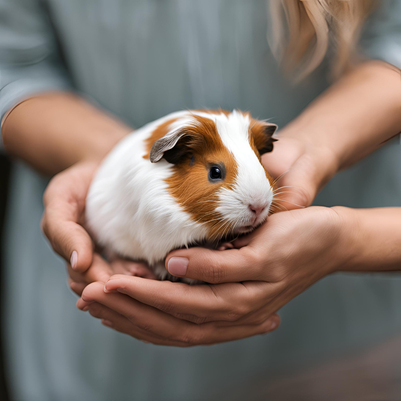 Guinea pig enjoying a petting session.
