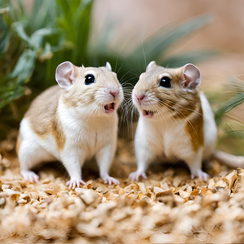 Two hamsters are standing next to each other