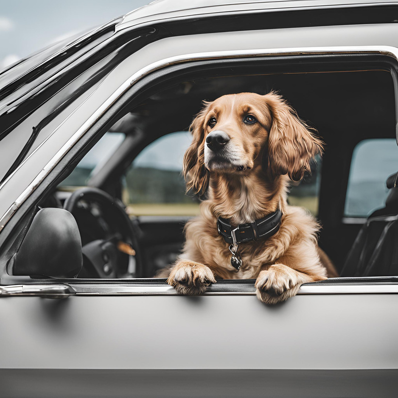 A dog is sitting in the driver's seat of a car