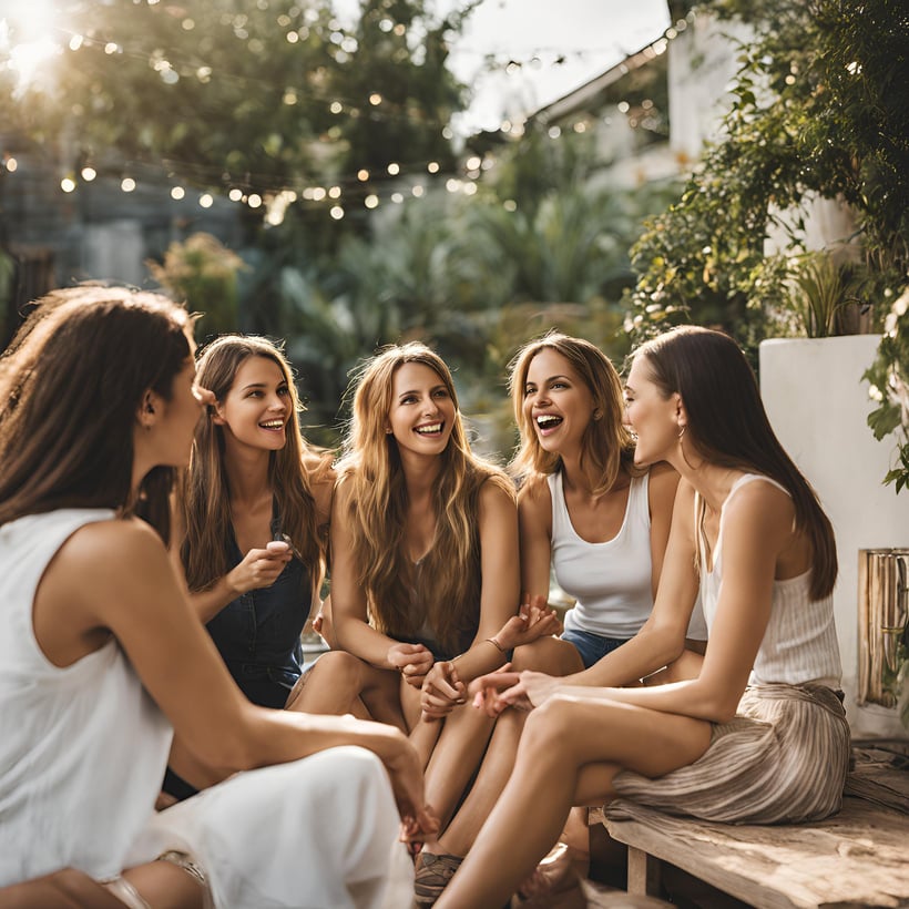 Friends sharing stories and laughing while remembering their pets.
